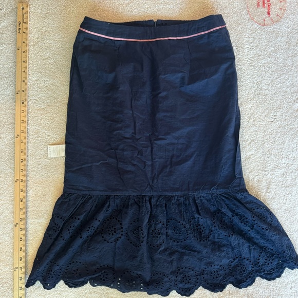 Boden Broderie Eyelet Skirt Navy Blue Size 6R Trumpet Mermaid Midi Cotton - Picture 7 of 13